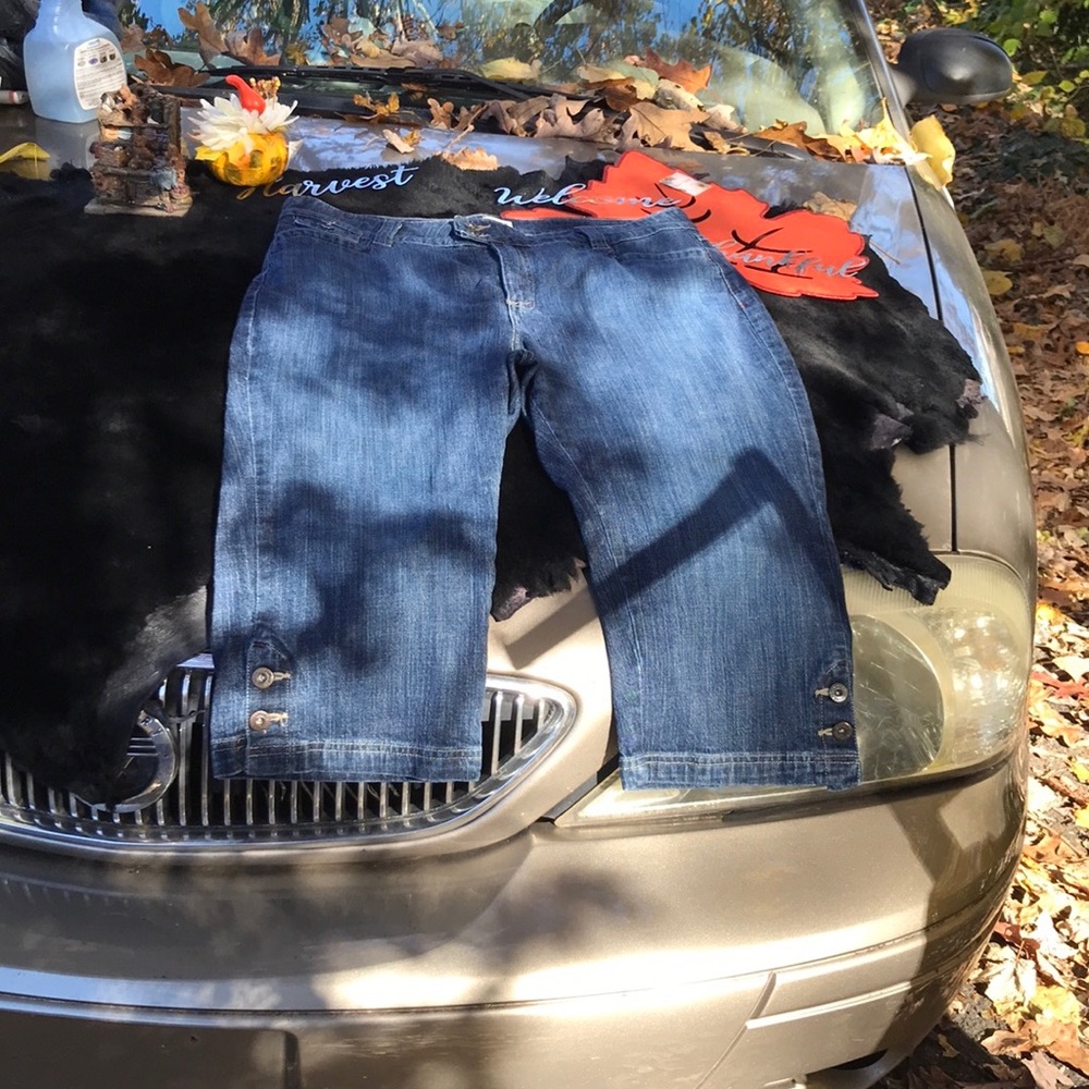 Lee Just Below the Waist Denim Blue Jean Capris Plus 16 Buttons at Hem